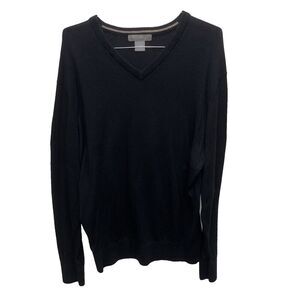 Daniel Cremieux Signature Cashmere Cotton V Neck Sweater Men L Black Long Sleeve